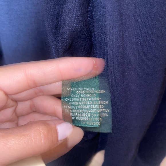 Lauren Ralph Lauren cotton navy button up mock neck sweater size Medium petite - Picture 5 of 7